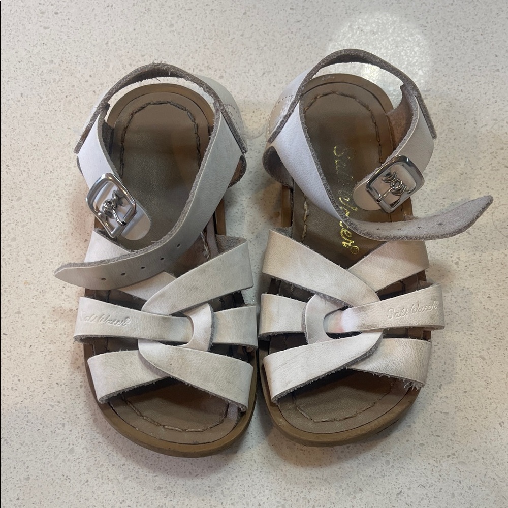 Salt Water Sandals by Hoy White Leather Kids Strappy Sandals